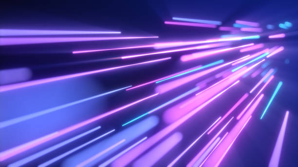 istock Neon pink blue light streaks. 3d illustration abstract motion background. Fluorescent ultraviolet light, laser neon lines. 1146449548