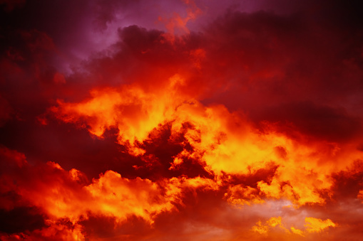 Dramatic red sunset sky.