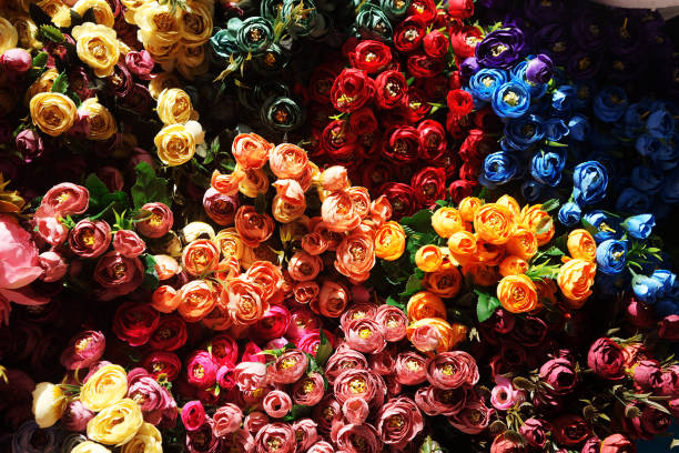 istock Multicolored imitation flowers and 1146450823