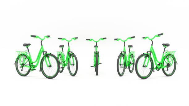 istock Group of green bicycles standing in a semicircle 1146452601