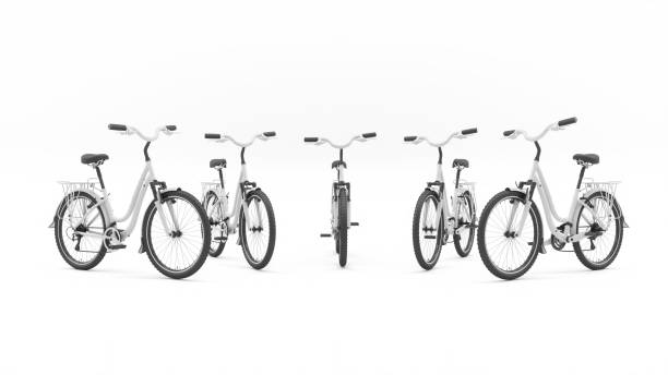 istock Group of white bicycles standing in a semicircle 1146452616