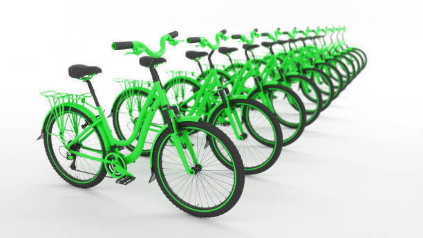 istock many green bicycles standing in a straight row 1146452637