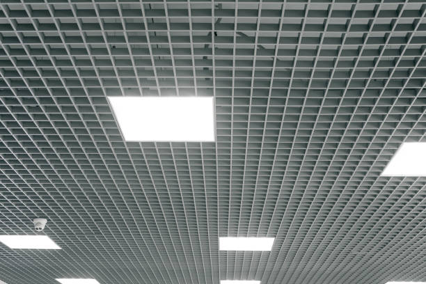 istock Grid structure of suspended ceiling. Contemporary interior design. 1146453317