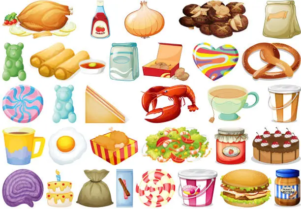 Vector illustration of set of different foods