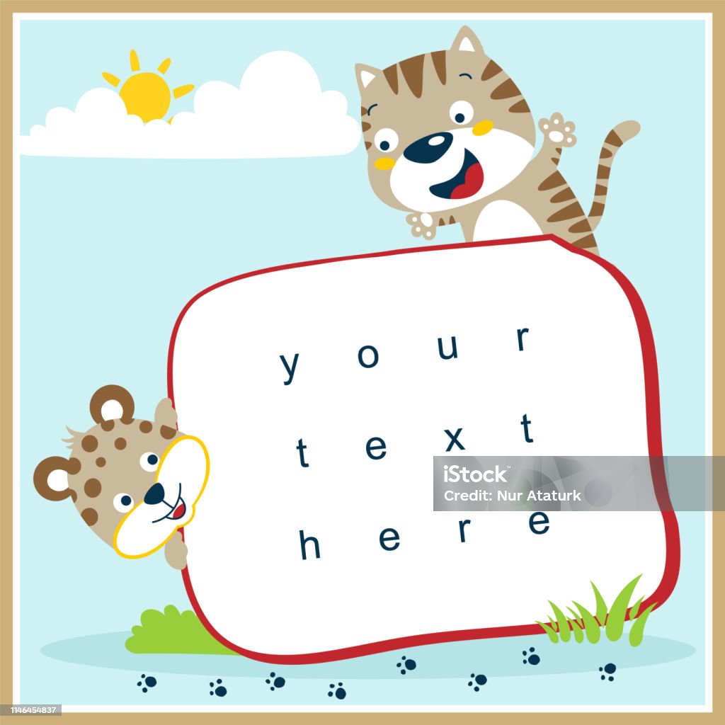 Funny Cats Cartoon Vector With Paper Template For Greeting Card Stock Funny Cats Cartoon Vector With Paper Template For Greeting Card Stock