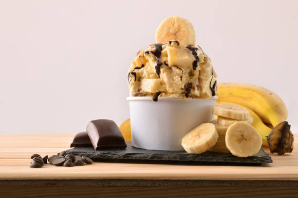 istock Banana ice cream cup decorated with chocolate 1146456350