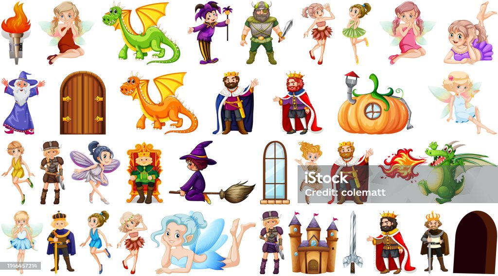 Set of medieval character Set of medieval character illustration Fairy stock vector