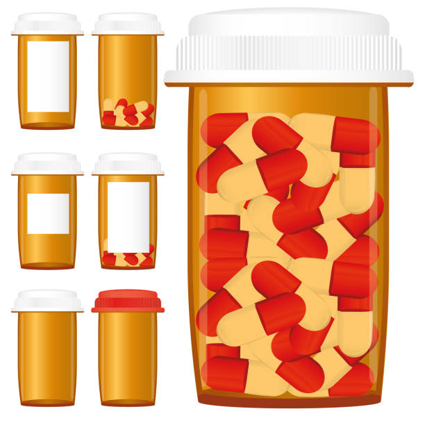 Set of prescription medicine bottles vector art illustration