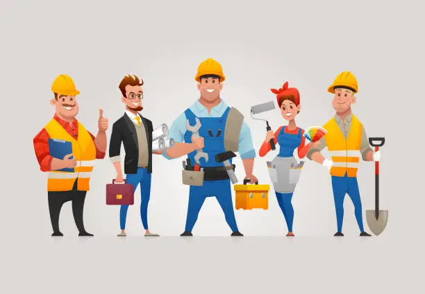 Vector illustration of Team of Construction Workers