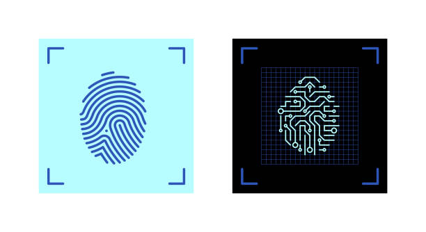 ilustraciones, imágenes clip art, dibujos animados e iconos de stock de identificación electrónica símbolo de huella dactilar - fingerprint identity id card biometrics