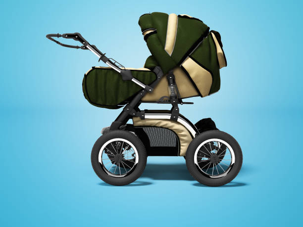 Side view of a vintage baby pram isolated on a white background