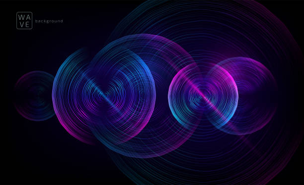 abstrakcyjne cyfrowe przyszłe linie fal wektorowe tło w kształcie okręgu. koncepcja dźwięku muzyki technologicznej. elektroniczne światło zaokrągla ilustrację na czarnym tle - wave music sound backgrounds stock illustrations
