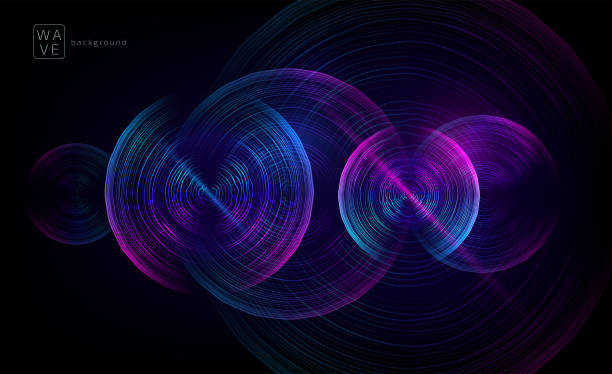 ilustrações de stock, clip art, desenhos animados e ícones de abstract digital future wave lines vector background in circle shape. tech music sound concept. electronic light rounds illustration on black backdrop - wave music sound backgrounds