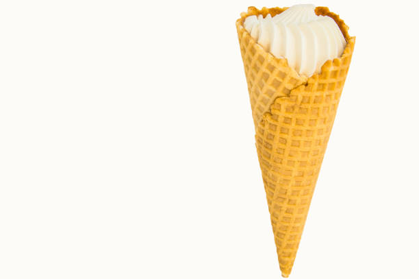 istock Waffle vanilla ice cream cone isolated on white background by clipping with copy space 1146465507