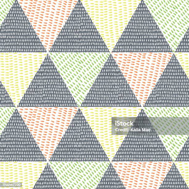 Triangular Patchwork Template Multicolored Triangle Faux Patchwork Design With Hand Drawn Drop ...