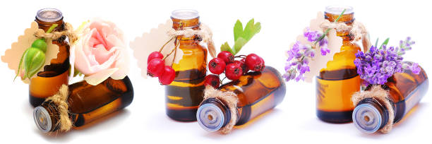 istock Bottles with different aroma oils on an isolated white background. Close-up. 1146468959