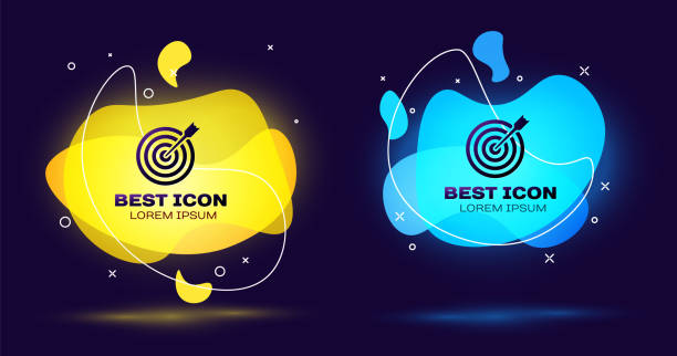 istock Black Target with arrow icon isolated. Dart board sign. Archery board icon. Dartboard sign. Business goal concept. Set of liquid color abstract geometric shapes. Vector Illustration 1146484838
