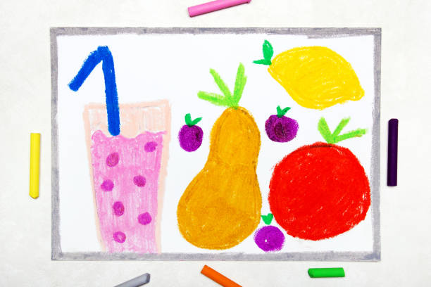 istock Colorful drawing: strawberry juice and fresh fruit, pear, blueberry, lemon 1146486258
