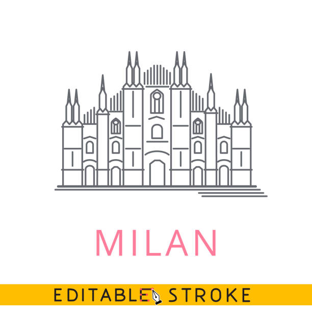 Milan Duomo Italy. Easy editable stroke line icon. Milan Duomo Italy. Easy editable stroke line icon. cathedrals stock illustrations