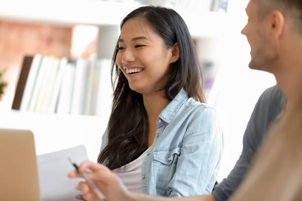 istock Diverse students or employees during meeting focus on asian female 1146488507