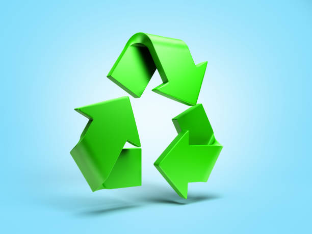 istock volumetric green recycling sign 3d render on blue gradient 1146491880