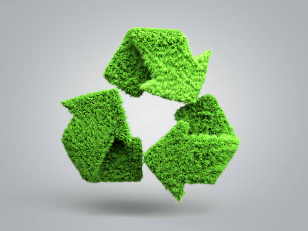 istock volumetric green grass coated recycling sign 3d render on grey gradient 1146491892