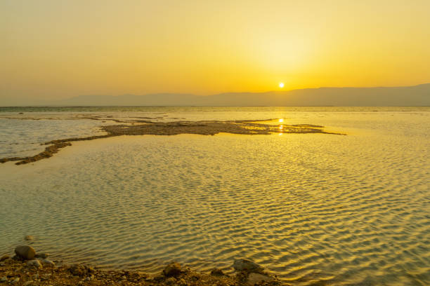 Sunrise view of salt formation and the Dead Sea, Southern Israel