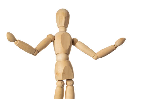 istock Wooden Mannequin with Arms Up Isolated on White Background 1146496234