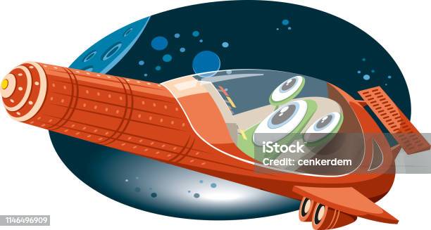 Spaceship And Alien Stock Illustration - Download Image Now - Cartoon, Cockpit, Humor