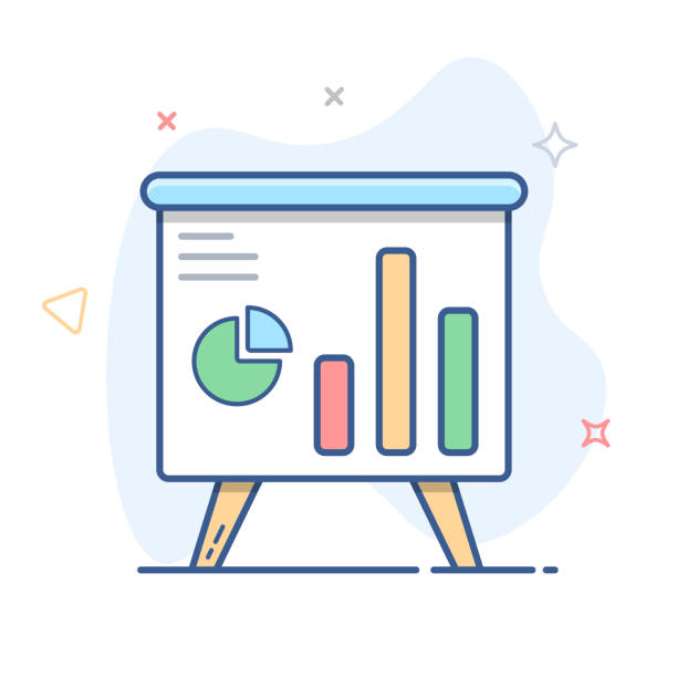 ilustrações de stock, clip art, desenhos animados e ícones de white board with graphs vector icon. - flipchart whiteboard easel chart