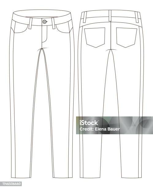 Fashion Technical Sketch Of Jeans In Vector Graphic Stock Illustration - Download Image Now
