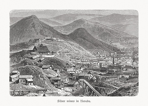 Silver mines in Nevada, USA. Wood engraving after a photograph, published in 1897.
