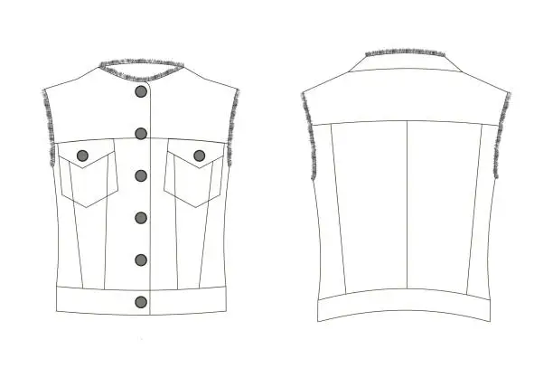 Vector illustration of Fashion technical sketch of waistcoat in vector graphic