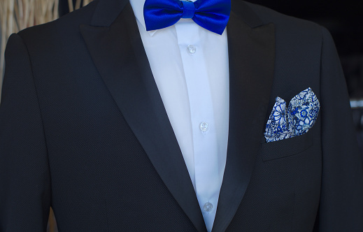 Classic Style Black Suit Blue Bowtie Elegant Menswear Stock Photo -  Download Image Now - Istock