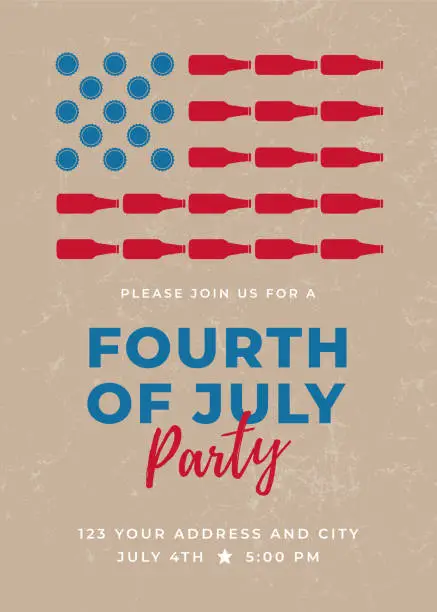 Vector illustration of Fourth of July Beer Party Invitation.