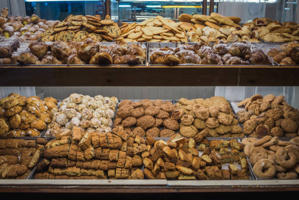 Typical Roman pastries in a bakery in Rome stock photo