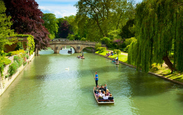 CAMBRIDGE, ENGLAND - MAY 28, 2015: Trinity College, University of Cambridge. Punting on the River Cam in Cambridge