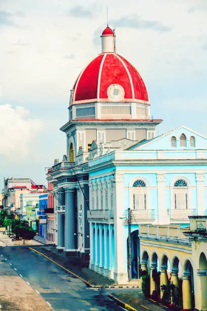 Side View Of City Hall In Jose Marti Park In Cienfuegos. Cuba