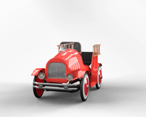 istock Red Retro Fire Truck Toy On White Background 1146515250