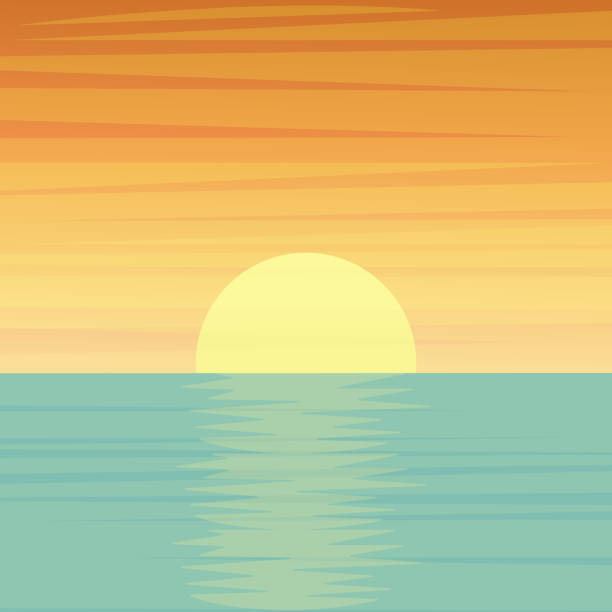 ilustrações, clipart, desenhos animados e ícones de por do sol ou amanhecer sobre o mar ou o oceano - sunset