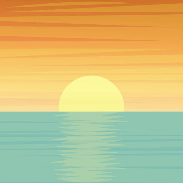 海洋或海洋上空的日落或日出 - sunset 幅插畫檔、美工圖案、卡通及圖標