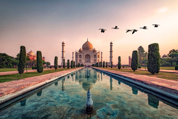 mausoleo del taj mahal ad agra - indiana foto e immagini stock