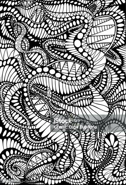 Coloring Page Abstract Pattern Maze Line Of Ornaments Psychedelic Stylish Card Vector Hand Drawn Illustration Antistress Tribal Background Black And White Decorative Texture Stock Illustration - Download Image Now