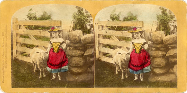 Little Bo Peep stereograph card 1871