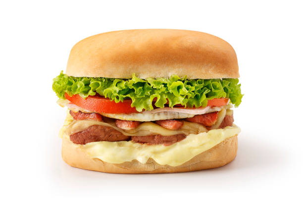X-Salad handmade hamburger on white background stock photo