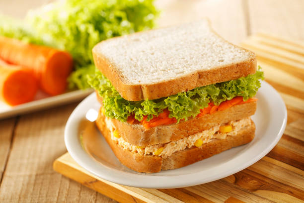 istock Natural sandwich on wooden background 1146520851