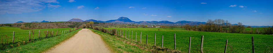 panoramic view of the chain of puys in Auvergne, Puy de Dôme