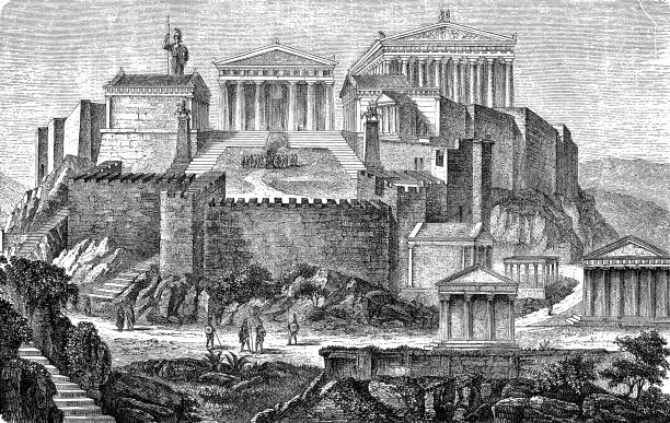 stockillustraties, clipart, cartoons en iconen met akropolis ten tijde van pericles - athens