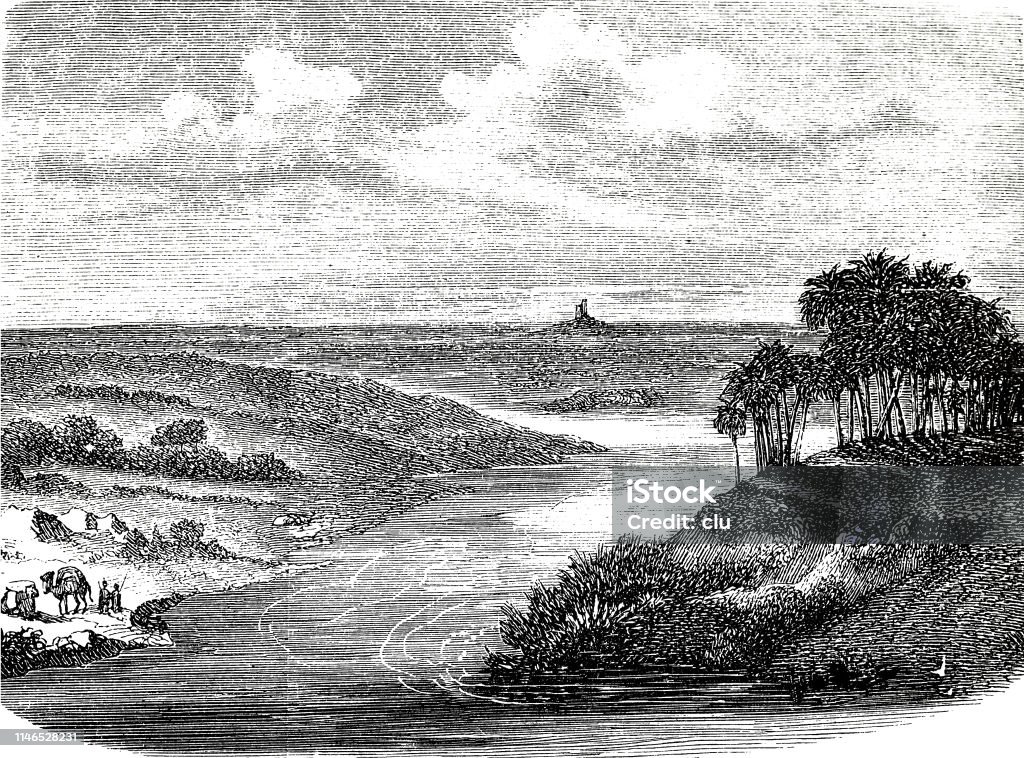 Plain of Ancient Babylon with the Tower of Nimrod Illlustration from 19th century 19th Century stock illustration