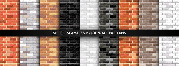 Vector brick wall set Vector brick wall seamless background set. Realistic different color brick textures collection brick wall stock illustrations